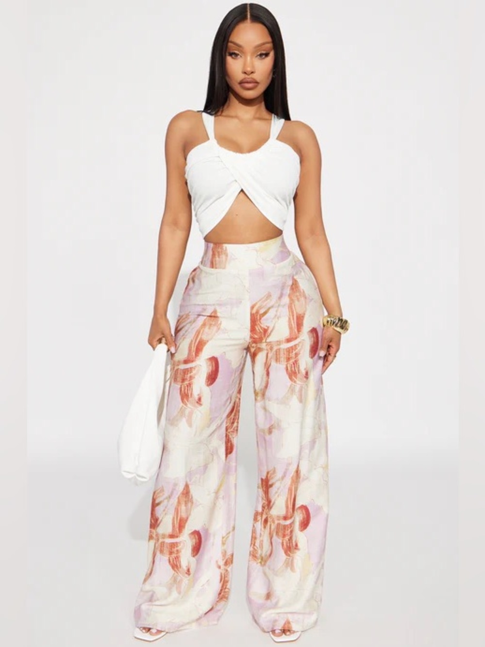 Fashion Nova - Pearl Ribbed Twist Front Cropped Top White, Medium - Picture 3 of 5